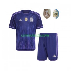 Camisolas de futebol Argentina 3 Stars Criança Equipamento Alternativa World Cup 2022 Manga Curta